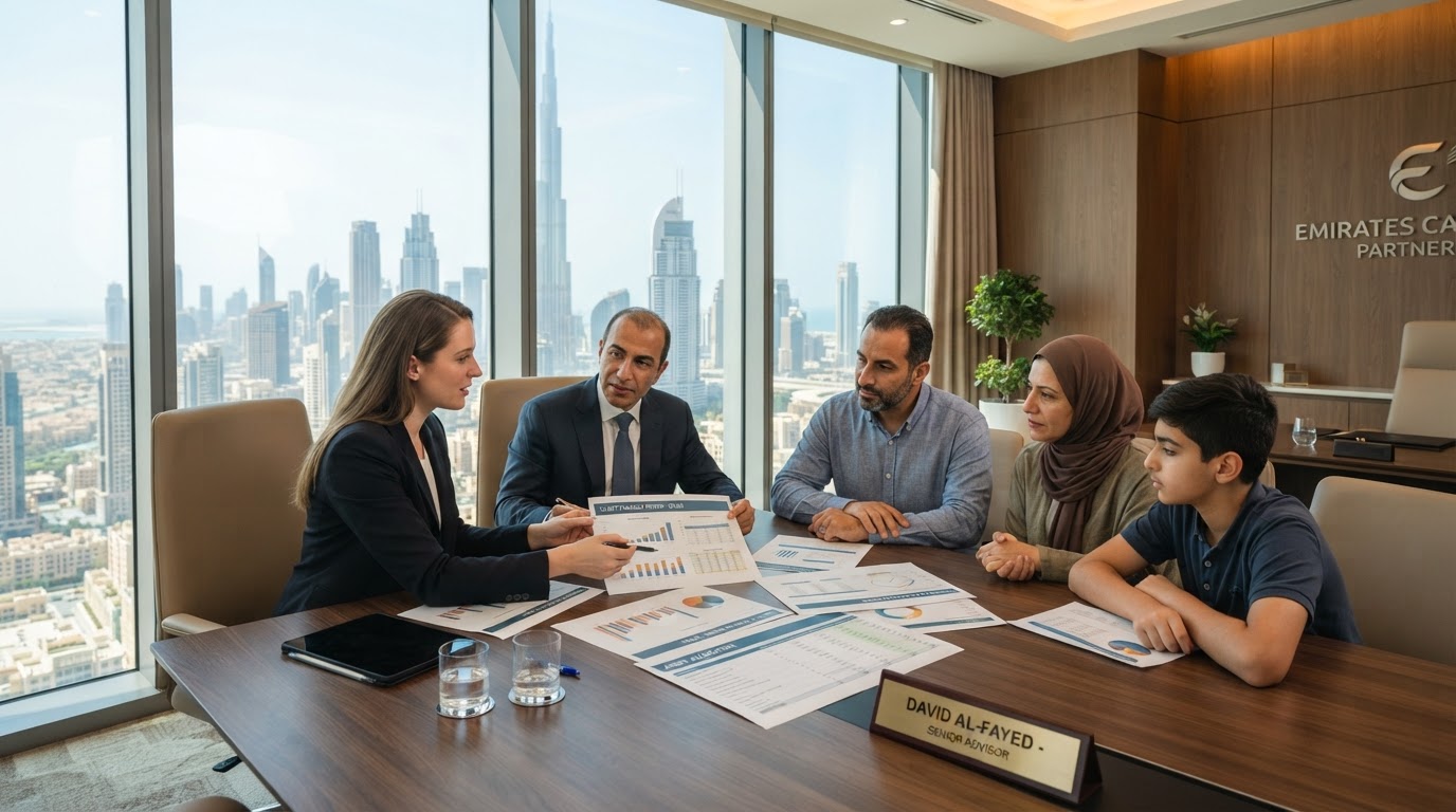 Advisers and clients reviewing a plan around a table